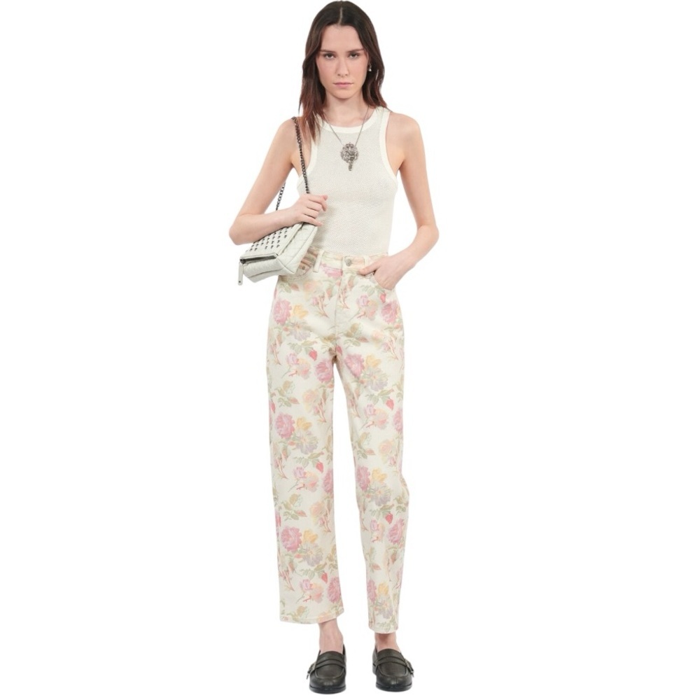 THE KOOPLES PRINTED BOYFRIEND JEANS Color is Ecru Size 42 FR/ 10 US NWT